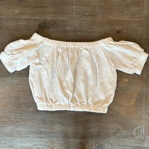 Joie White Top Off Shoulder Cotton Waffle Crop Size S Pouf Short Sleeve
